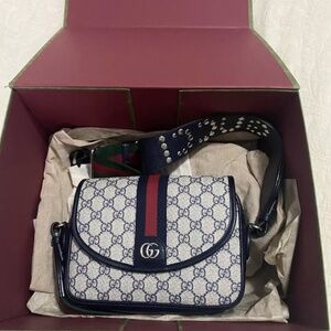 Gucci Ophidia Mini Gg Canvas & Leather Shoulder Bag Women's Navy